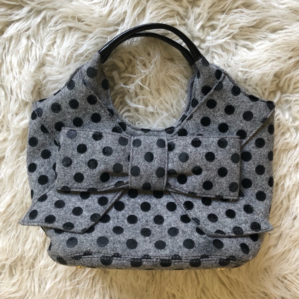 Kate Spade Small Grey Felt Polka Dot Bag With Bow